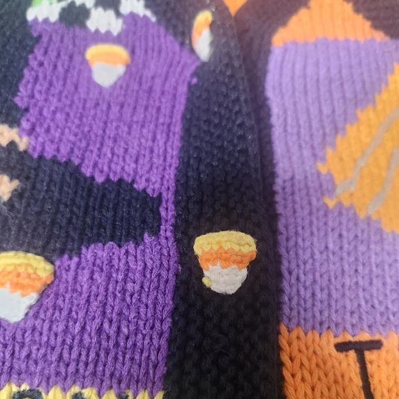 Vintage Halloween Sweater Vest XL Hand Knit Witchy Scarecrow Kitschy Teacher - Picture 8 of 11